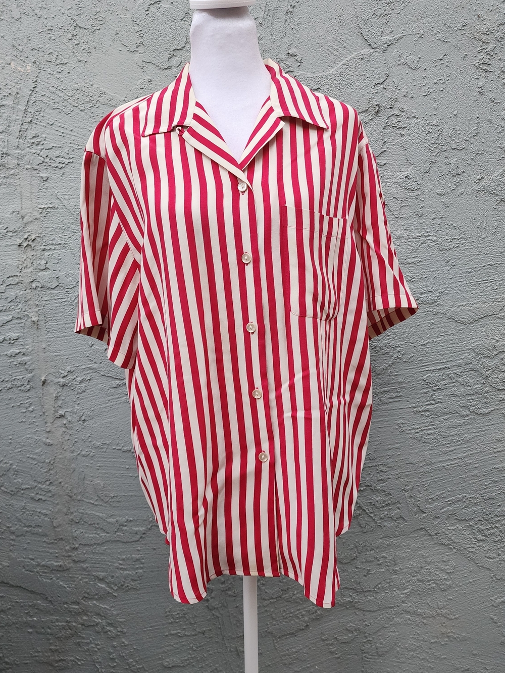 Vintage Charter Club Classic 100% Rayon Red White Striped Button Up Blouse 10